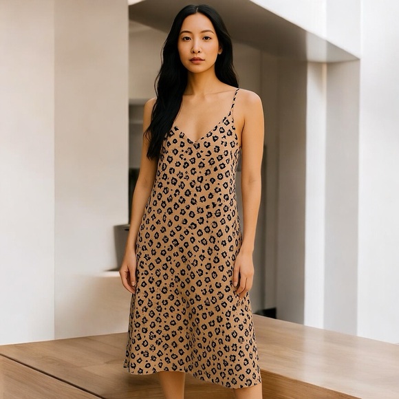 Sezane Dresses & Skirts - Sezane Tan and Black Midi Dress